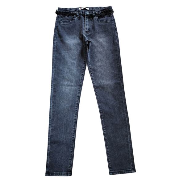 Levis Girls 720 High Rise Super Skinny Jeans Size 14 Black Washed Fringe Waist - Picture 1 of 10